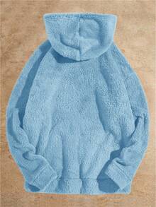 Manfinity VCAY Men's Solid Color Hooded Long Sleeve Pullover Sweatshirt, Autumn/Winter - Blue - View 2