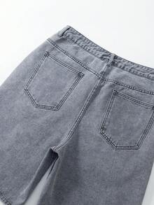 ROMWE MEN Street Life Quần short denim in chữ và số thường ngày cho nam - Xám - Xem 5