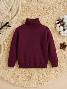 SHEIN Baby Boy Casual Comfortable Long Sleeve High Neck Pullover Sweater, Autumn/Winter