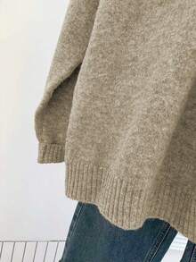 SHEIN Franclia 女士休闲宽松连帽长袖基础款灰色针织套头毛衣，秋冬季 - 駝色 - 查看 8
