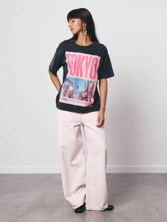 SURIMA 女士黑色针织宽松T恤，饰有雪花图案