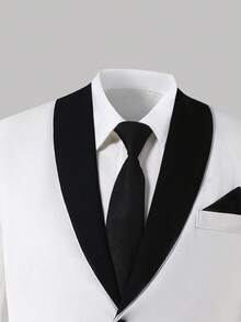 Young Men's Elegant White And Black Contrast Tuxedo Style Suit Long Sleeve Regular Fit For Special Occasions Teen White Formal Suit Teen Formal Suit Boys Tuxedo Suit White Tuxedo Teen Boy Boys Wedding Suit - Black and White - View 6