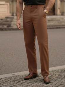 Mainfolk Men's Solid Color Pocket Straight Loose Casual Commuter Pants, For Winter - Brown - View 10