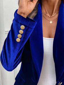 EMERY ROSE Women's Elegant Solid Color Velvet Blazer - Royal Blue - View 3