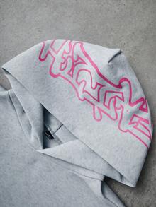 PAVTROS 男士街头风畅销连帽衫套装，大字母拼接设计，适合户外音乐节、日常穿着、朋友聚会、送给男友/老公的礼物、周年纪念礼物 - 淺灰色 - 查看 3