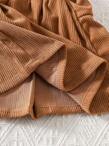 Elladie kids 4-7 anni Ragazze Casual Dolce Bianco Maglia Jacquard Fiocco Decorazione Volant Orlo Manica Lunga Girocollo Top e Rosa Velluto a Coste Vita Elastica Plissettata Gonna, Adatto per Uso Quotidiano, Uscite Casual