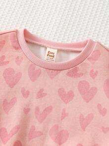 Cozy Pixies Áo len dài tay cổ tròn mềm mại họa tiết trái tim cho bé gái, quần áo trẻ em gái mùa xuân thu, áo thun màu hồng trơn in hình trái tim, áo nỉ cho bé gái, quần áo trẻ em gái, áo liền quần cho bé gái, quần áo trẻ sơ sinh, quần áo bé gái. - Hồng - Xem 6