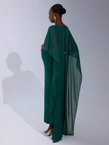 Cheriluna Maternity Solid Color Long Maternity Dress With Shawl Sleeves, Green Pleated - Green - View 4