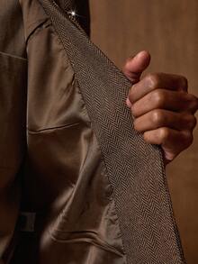 AKNOTIC 男士立领长袖西装外套和裤子休闲套装，婚礼 - 卡其色 - 查看 8