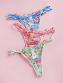 3pcs/Pack Women's Sexy Lace G-String Panties, Lingerie - Multicolor - View 5