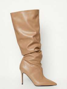 Mnmlis Women's Fashion Versatile Pointed Toe Knee-High Heeled Boots For Christmas - Apricot - View 2