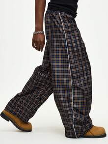 ROMWE MEN Men's Casual Plaid Wide Leg Cropped Pants - Multicolor - View 7