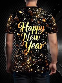 Manfinity Homme 男士时尚新年标语印花短袖T恤 - 彩色 - 查看 3