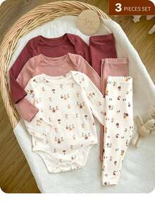 新生女宝宝可爱休闲碎花弹力针织连体衣 - 彩色 - 查看 9