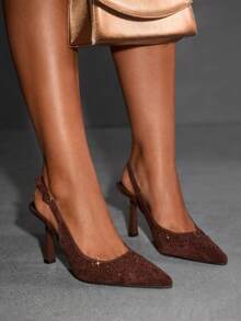 CUCCOO SZL Women's Pointed Toe Buckle Design Elegant High Heels, Suitable For Daily Commute For Christmas - Brown - View 8