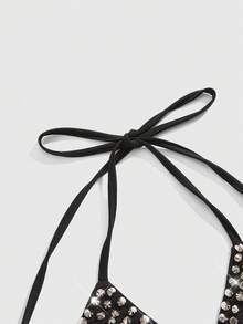 ROMWE Grunge Punk Women's Punk Rock Rivet Backless Sexy Halter Neck Top, Fashion & Versatile - Black - View 4