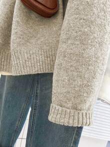 SHEIN Franclia 女士休闲宽松连帽长袖基础款灰色针织套头毛衣，秋冬季 - 駝色 - 查看 7