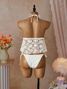 Bellisia Women's 3D Floral Fabric Beige Full Coverage Cute Camisole Bikini Top - Beige - View 2