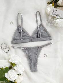 SHEIN Women's Basic Color Camisole Bra & Bikini Bottom Set  For Everyday Wear Casual Without Padding - Grey - View 2