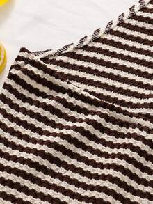 Teen Girls Holiday Leisure Style Slim-Fitting Strapless Striped Knit V-Neck Hook-And-Loop Hanging Neck Mid-Length Tight Waist Back-Revealing Knit Dress Suitable For Daily Summer Holiday Dressing - Coffee Brown - View 6