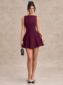 SHEIN BAE Váy ôm sát dáng chữ A cổ chéo màu đen tối giản, váy mùa hè đơn giản gợi cảm, thích hợp cho ngày lễ tình nhân, tiệc cưới phù dâu, váy đen nhỏ thanh lịch - Màu Tím - Xem 3