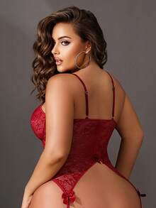 SpicyHot Đồ lót ren trong suốt xoắn dây xích trang trí cỡ lớn - Màu Đỏ Sâu - Xem 6