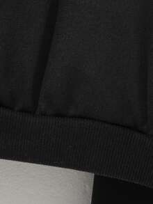 一套男童休闲趣味“67”数字印花长袖连帽衫+运动裤，街头风，舒适户外运动套装，秋冬季 - 黑色 - 查看 4