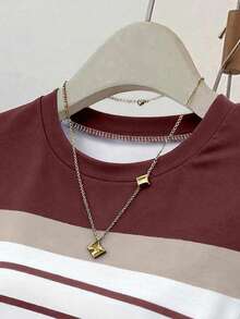 Franclia Women's Striped Cropped Tee, Summer New Arrival, Graphic Design, Multicolor Stripes, White, Burgundy, Back To School, Outdoor Wear, Fitted Ruched Waist T-Shirt