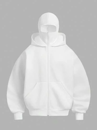 HIMLAND Men's Vintage Street Style Casual Commuting Double-Layer Hoodie Blank Hoodie Hoodies White Zip Up Hoodie Men S Street Wear Zip Up