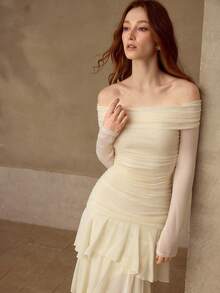 MOTF PREMIUM WOMEN'S PLEATED TEXTURED FITTED LONG DRESS, AUTUMN/WINTER