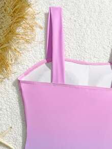 SHEIN Bộ đồ bơi một mảnh thiết kế tối giản màu ombre thời trang cho bé gái tuổi teen, thích hợp đi biển, tiệc tùng, nghỉ dưỡng - Nhiều màu - Xem 4