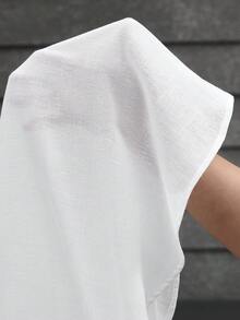 Manfinity Homme 男士白色休闲亚麻长袖衬衫 - 白色 - 查看 5