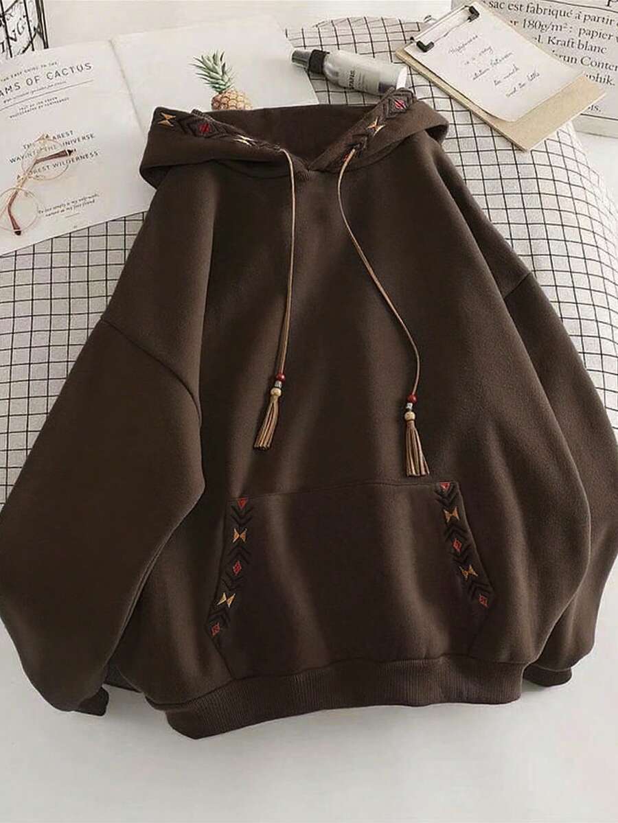 Resyla Women's Casual Drawstring Hooded Sweatshirt With Pockets - Coffee Brown - View 1