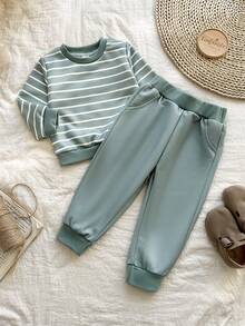 Vintaside Kids Ensemble sweat-shirt imprimé rayé pour bébés garçons, style décontracté