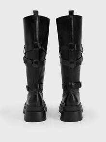 Sugerpunk 女士休闲简约过膝长靴，适合通勤，秋冬季穿着 - 黑色 - 查看 3