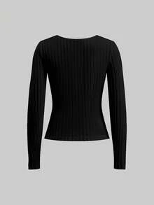 SHEIN LUNE 2 Stücke Damen Langarm Thermo-Pullover Set mit geripptem Strick - Vielseitig einsetzbar für Herbst/Winter, zum Tragen drinnen/Outdoor, Soft Girl, Vintage, Old Money Stil, Sport, Ausflüge & als Geschenk - Verschiedenfarbig - Übersicht 9
