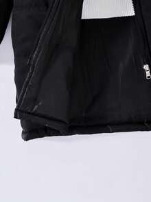 Sparklyn 1件女童休闲连帽绗缝加厚拉链外套 - 黑色 - 查看 8