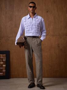 AKNOTIC Men's Khaki Casual Retro Fashion Suit Pants Pleated Trousers Men Sumwon Pants High Waisted Pants Men Checkered Shorts Men Plaid Pants - Khaki - View 3