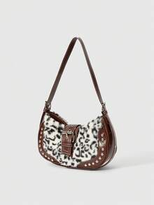 ROMWE Grunge Punk Women's Fashionable Vintage Leopard Print Patchwork Shoulder Bag - Brown - View 2