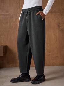 AKNOTIC Men's Loose Drawstring Waist Pockets Tapered Casual Sweatpants - Black - View 4