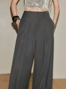 Arave 女式高腰直筒亮片设计休闲裤 - 灰色 - 查看 7