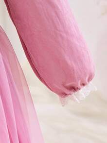 SHEIN Baby Girl Vintage Sweet Mesh Princess Dress,Elegant Dusty Pink,Autumn Birthday Party Outfit With Double Lace Collar,Lantern Sleeves & Mesh Skirt - Pink - View 7