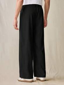 SWAVVY Quần ống đứng lưng thun màu trơn thời trang dệt cho nam - màu đen - Xem 2