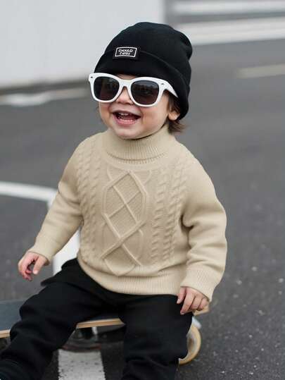 1pc Young Boy Casual Loose Fit Turtleneck Sweater, Back To School, Suitable For Birthday Party, Evening Party, Wedding, Christening, School Opening Ceremony, Daily Wear, Travel, Sports, Autumn/Winter Season