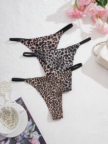 3pcs/Pack Sexy Leopard Print Women's Thong Underwear, Fashionable & Breathable ClassicAnimalPrint - Multicolor - View 1
