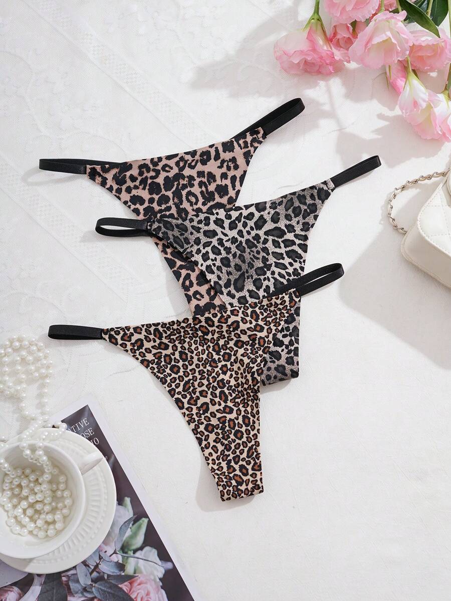 3pcs/Pack Sexy Leopard Print Women's Thong Underwear, Fashionable & Breathable ClassicAnimalPrint - Multicolor - View 1