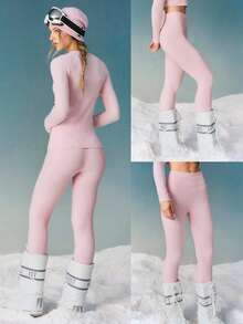 GLOWMODE Skiing Collection Alpine Confidence Soft Warm Nylon Wool-Blend Sweat-Wicking Deodorizing Mid-Rise Skiing Base Layer Bottoms  Outdoors Skiing Wear Valentine's Day Spring Summer - Pink - View 7