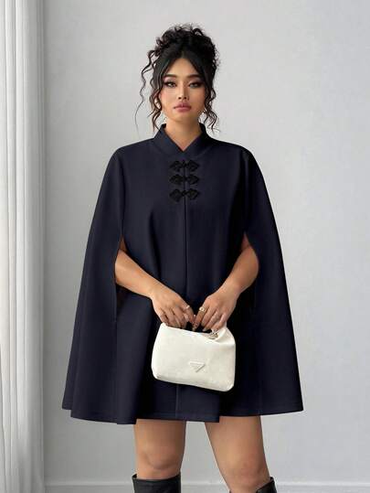 Elenzga Abrigo de mujer de talla grande de mezcla de lana con cuello alto, adecuado para otoño/invierno, capa, cierre de botones, de alta gama, nuevo estilo de capa, uso diario casual, de lana