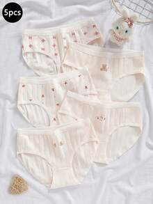 Tween Girls Underwear 5-Pack Set - Pink Cute Print Underwear 5-Piece Set Cute Print Design Pink Sweet Color Breathable Comfortable Tween Girl Underwear 5-Pack Combo Social Media Style Sweet 2026 New Year Holiday Essential Autumn Winter Tween Girls Cute Print Underwear 5-Pack - Multicolor - View 1