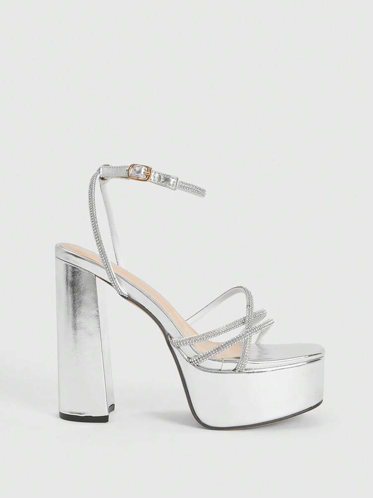 CUCCOO LuxiPop Women's Fashionable Elegant Party Rhinestone Decorated Waterproof Platform Heeled Sandals For Christmas